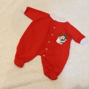Vintage Red Santa Kids Footie Onesie sleeper Pajamas My First Christmas